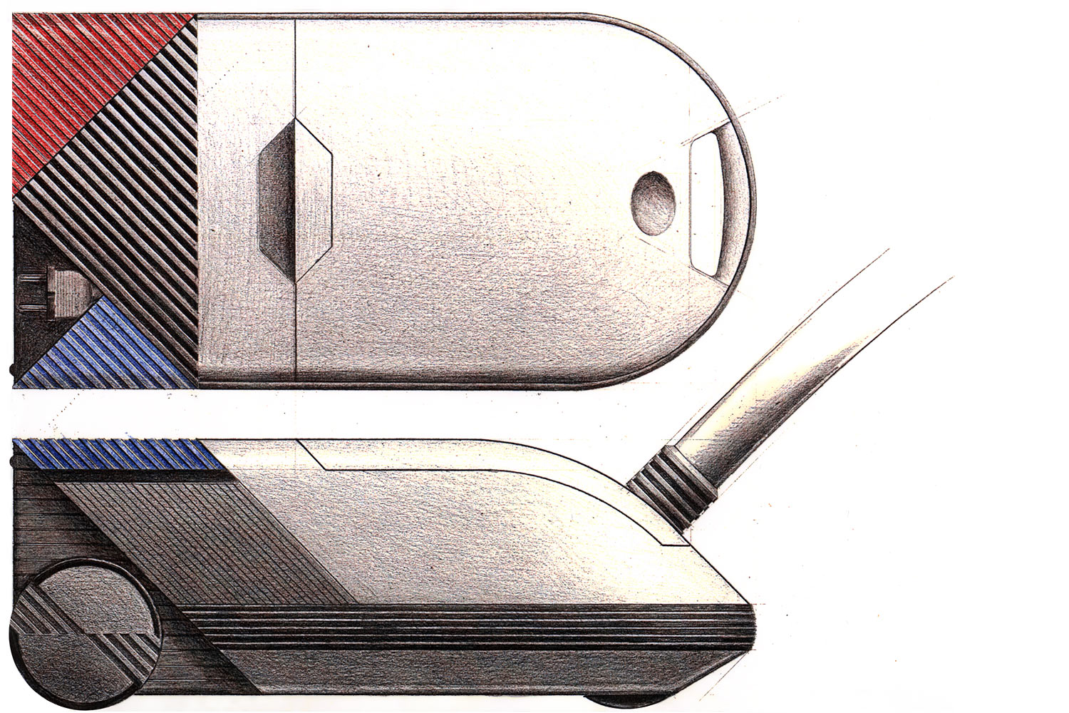 Bodenstaubsauger (Buntstiftzeichnung) . EGS . 1991 (Design: Andreas Kuhrt)