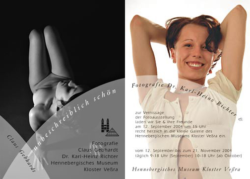 Einladungskarte zur Fotoausstellung "unbeschreiblich schön" . Fotografie Karl-Heinz Richter & Claus Gebhardt . Kloster Veßra 2004 (Grafikdesign: Andreas Kuhrt, Fotos: Claus Gebhardt, Karl-Heinz Richter)