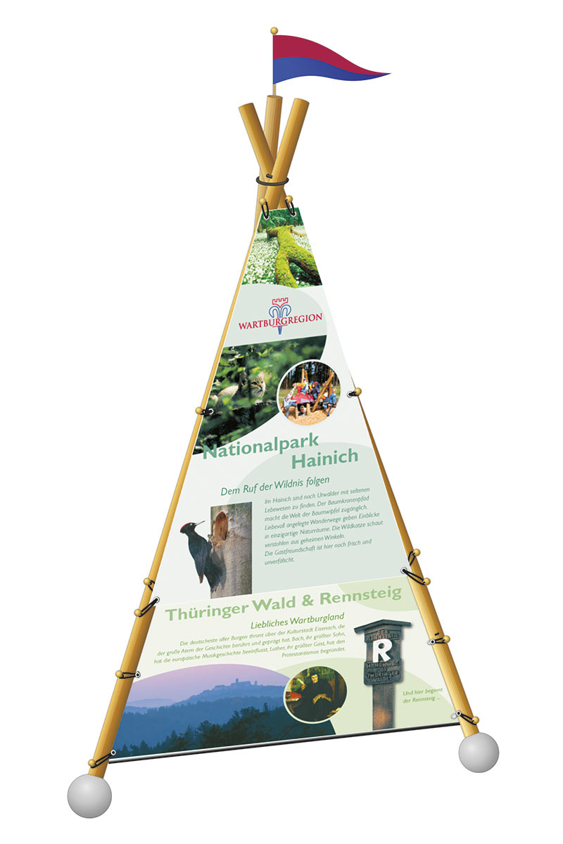 Info Tipi: mit Planen (Grafik) . Tourismusamt Wartburgkreis . 2006 (Design: Manuela Hahnebach, Andreas Kuhrt)