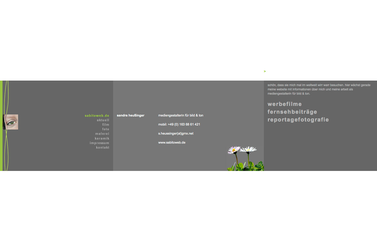 2007-sabitoweb-start Startseite . Sabitoweb (Sandra Heußinger) . Website (Web Design: Designakut mit Manuela Hahnebach 2007)