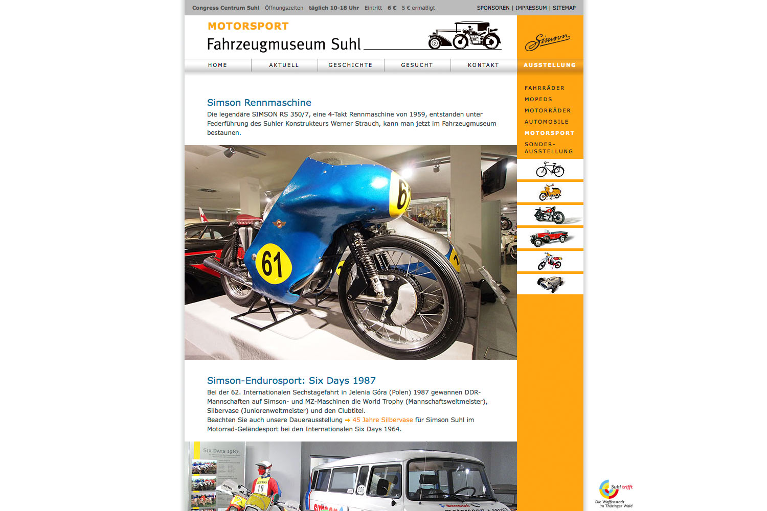 Ausstellung: Motorsport . Fahrzeugmuseum Suhl . Website . 2007