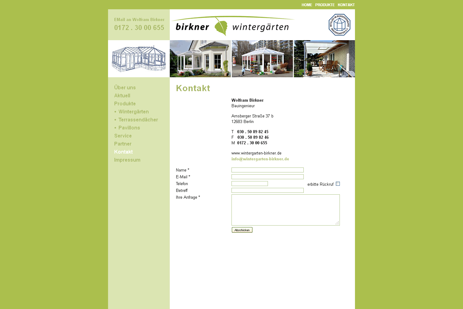 Kontakt . Birkner Wintergarten (Wolfram Birkner) . Website . 2008