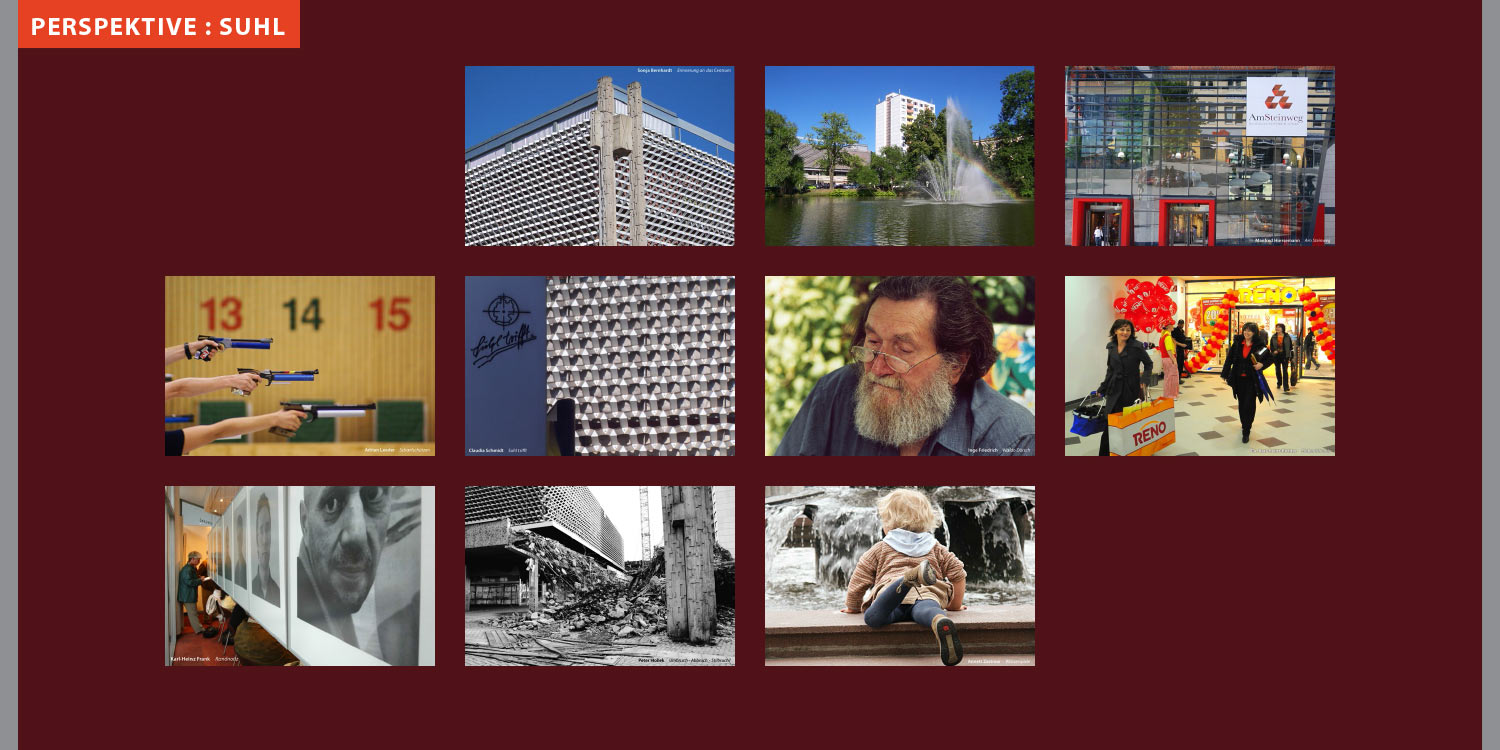 Ausstellung Perspektive Suhl: Centrum (Fotos: Sonja Bernhardt, Manfred Hiersemann, Adrian Leeder, Claudia Schmidt, Inge Friedrich, Karl-Heinz-Richter, Karl-Heinz Frank, Peter Hollek, Annett Zastrow) . Stadt Suhl . 2008