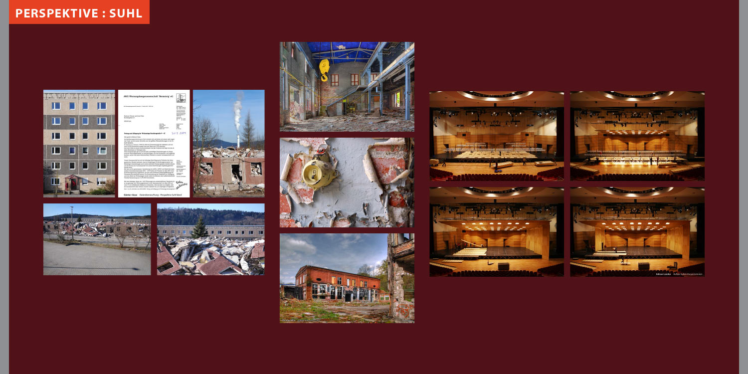 Ausstellung Perspektive Suhl: Abriss/Aufbau (Fotos: Günter Giese, Thomas Wils, Adrian Leeder) . Stadt Suhl . 2008