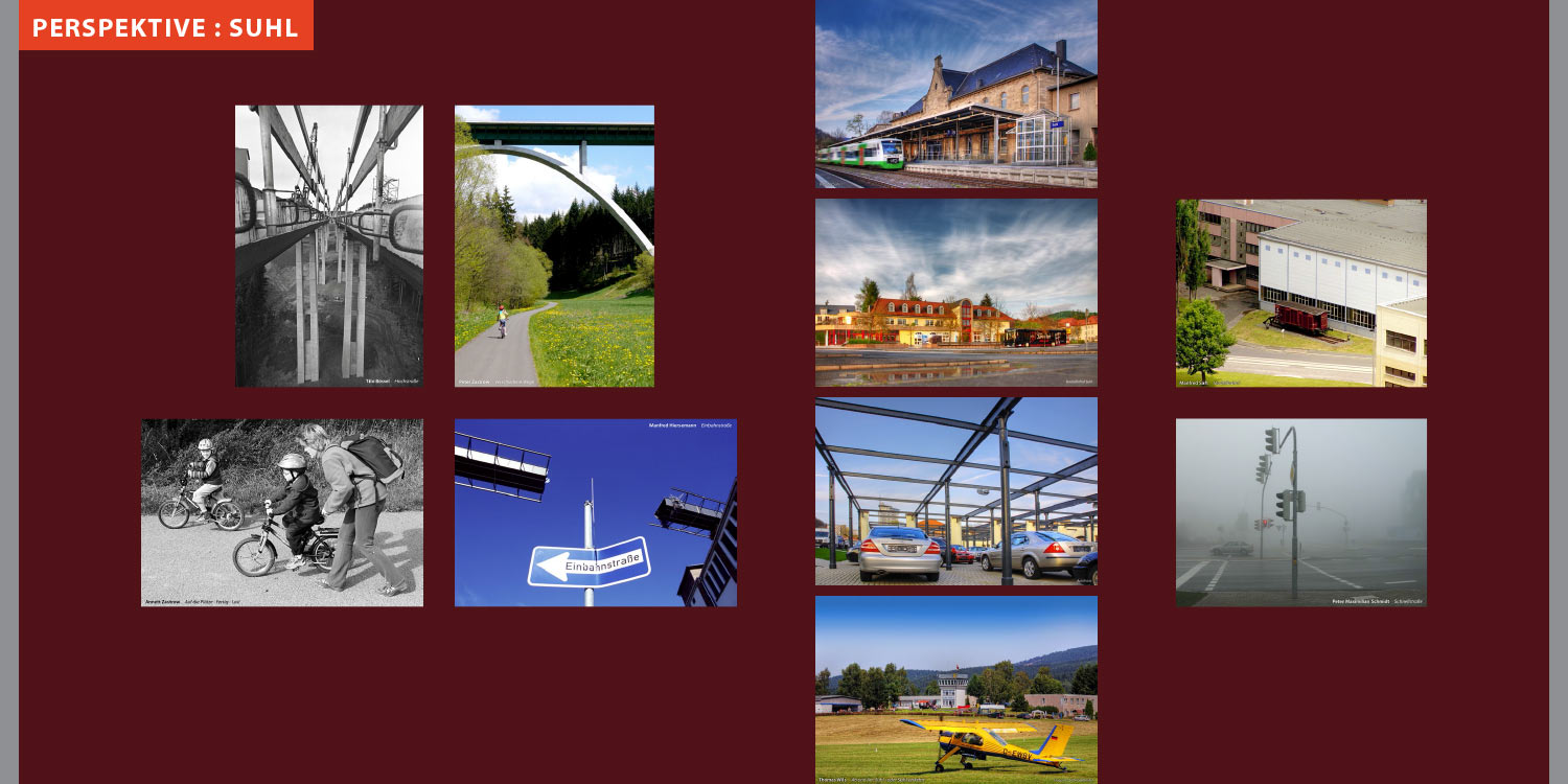 Ausstellung Perspektive Suhl: Verkehr (Fotos: Tilo Bössel, Peter Zastrow, Manfred Hiersemann, Annett Zastrow, Thomas Wils, Manfred Saft, Peter Maximilian Schmidt) . Stadt Suhl . 2008