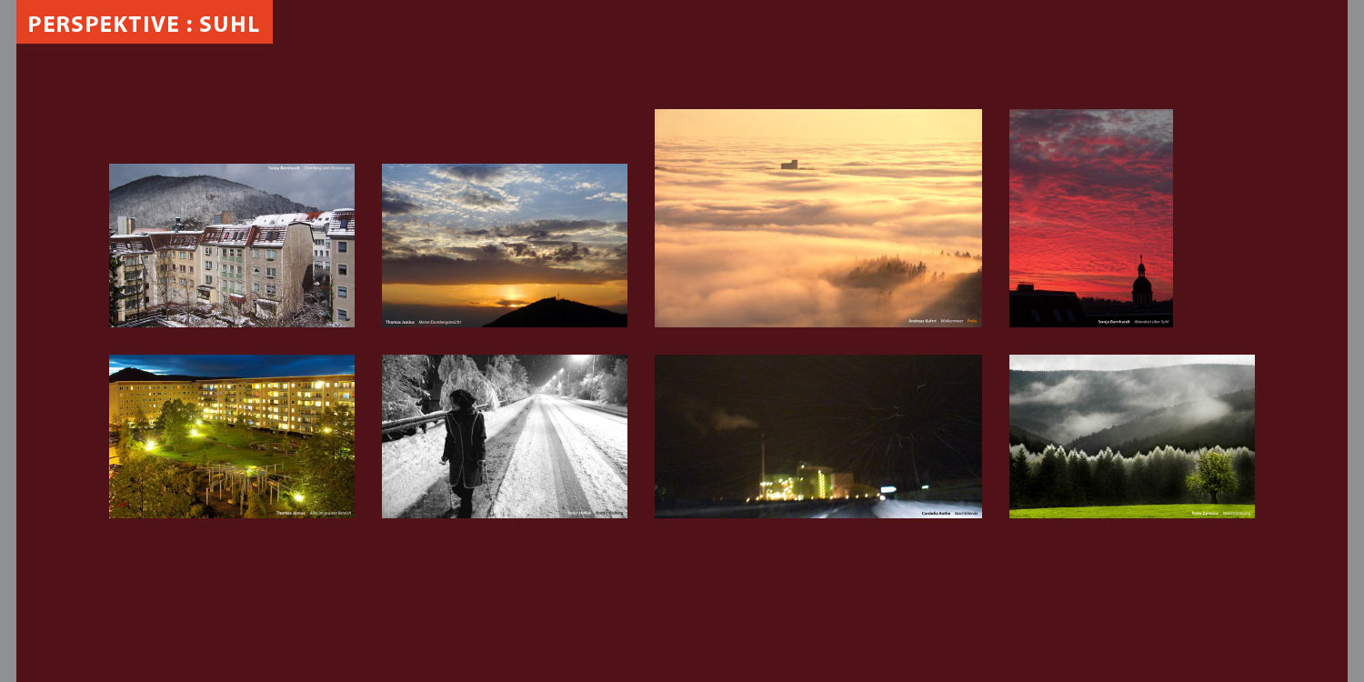 Ausstellung Perspektive Suhl: Umgebung (Fotos: Sonja Bernhardt, Thomas Junius, Andreas Kuhrt, Peter Hollek, Cordelia Kothe, Peter Zastrow) . Stadt Suhl . 2008