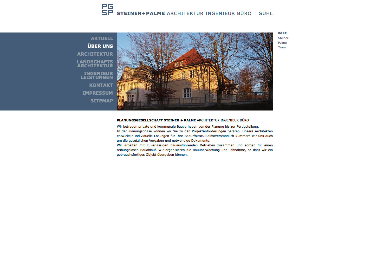 2009-web-pgsp-home Home . Architektur-Ingenieur-Büro Steiner + Palme PGSP . Website (Web Design: Designakut 2009)