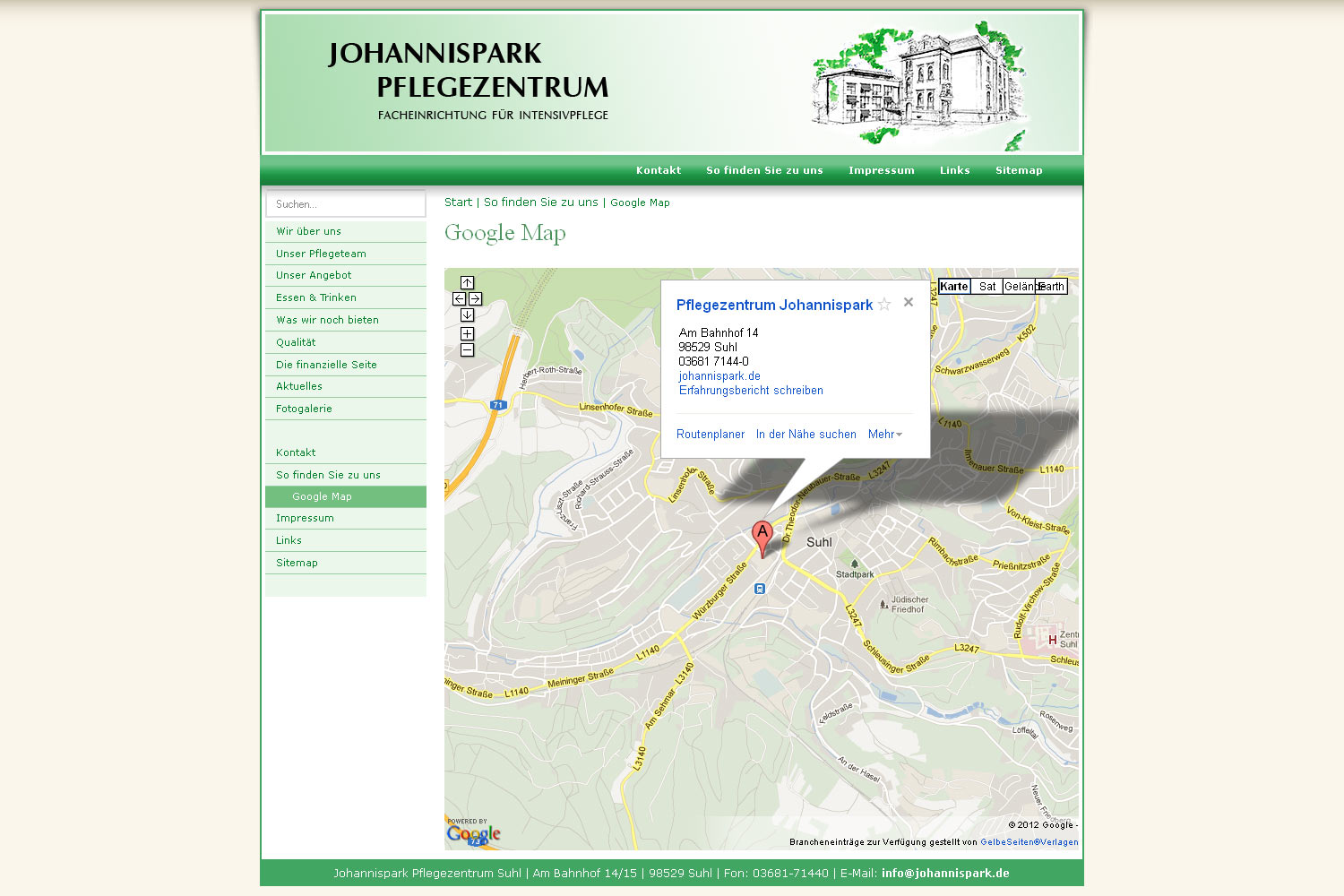 Anfahrt . Pflegezentrum Johannispark Suhl . Website . 2010