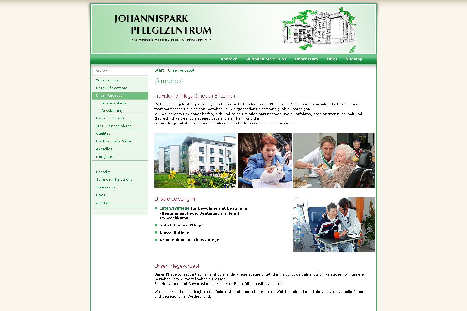 Angebot . Pflegezentrum Johannispark Suhl . Website . 2010