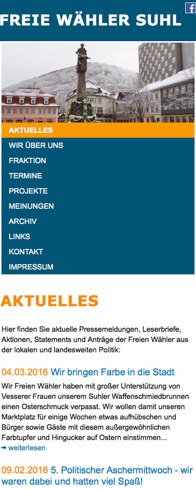 Startseite/Aktuelles . Freie Wähler Suhl . Website/Smartphone . 2011