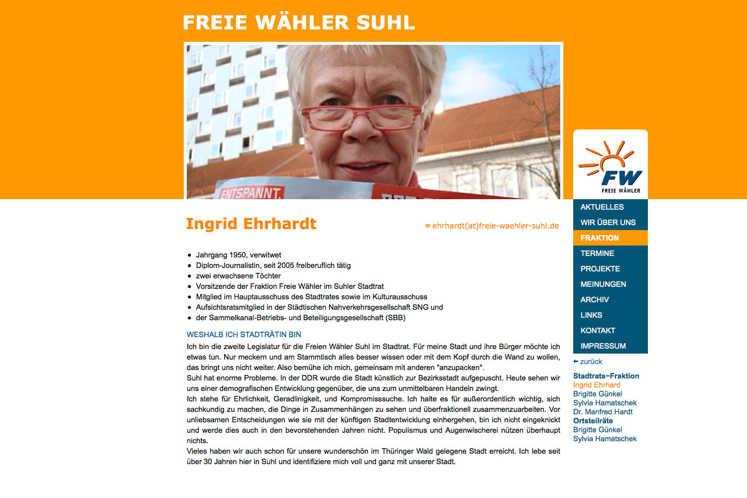 Fraktion: Ingrid Ehrhardt . Freie Wähler Suhl . Website . 2011