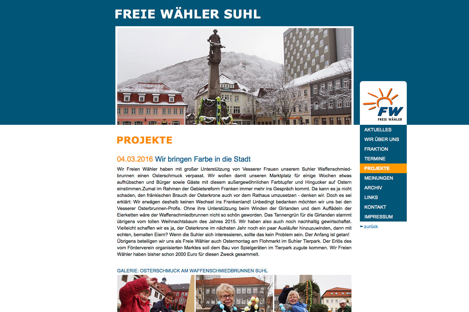 Projekte: Osterbrunnen 2016 . Freie Wähler Suhl . Website . 2011