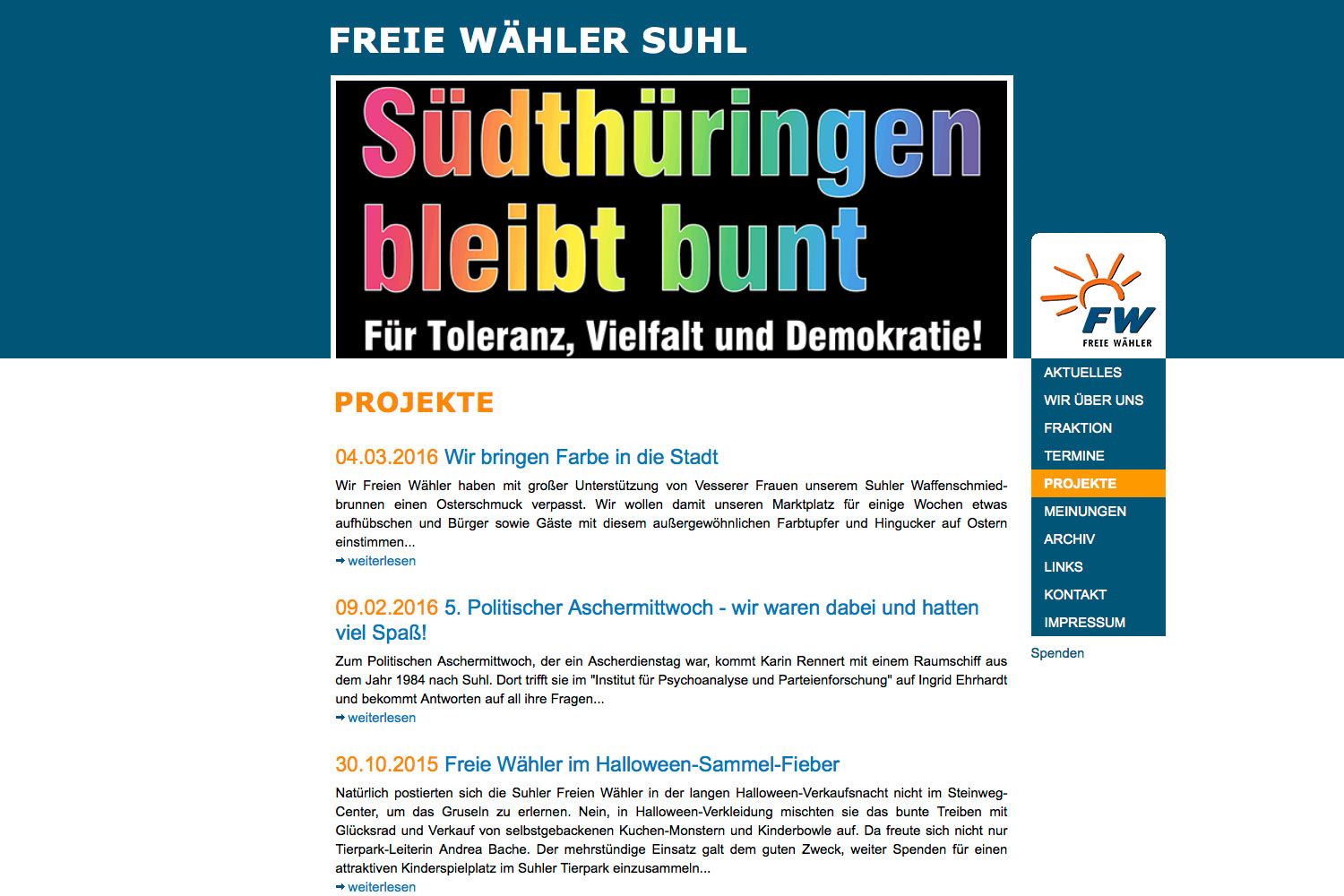 Projekte . Freie Wähler Suhl . Website . 2011