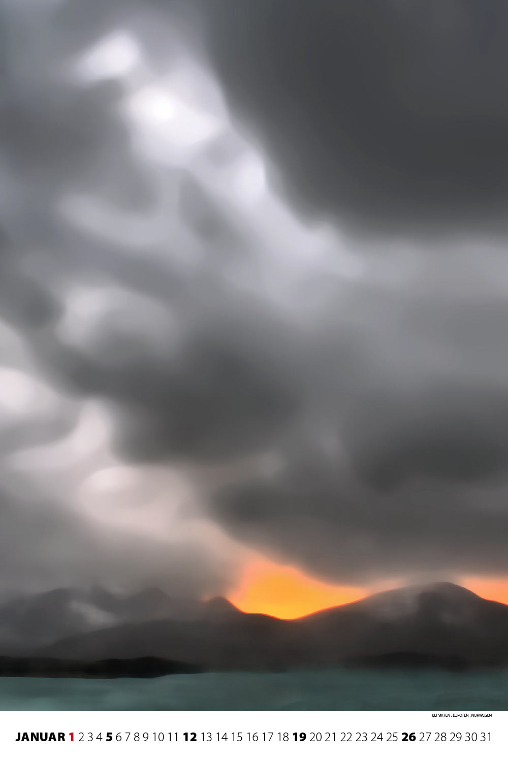 Bei Vikten auf den Lofoten in Norwegen (Foto: Andreas Kuhrt 2013, Bearbeitung) . Fotokalender Bergrausch 2014 Fotoakut (Gestaltung: Designakut 2013)