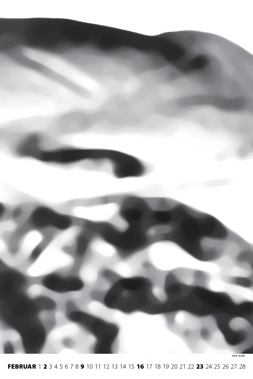 Askja auf Island (Foto: Andreas Kuhrt 1999, Bearbeitung) . Fotokalender Bergrausch 2014 Fotoakut (Gestaltung: Designakut 2013)