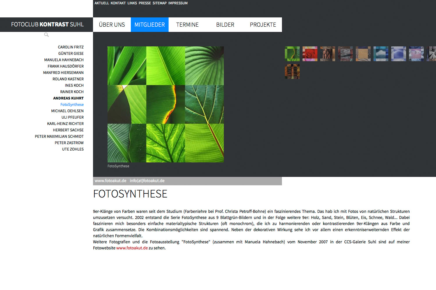 Mitglieder: Andreas Kuhrt: Fotosynthese . Fotoclub Kontrast Suhl . Website . 2013