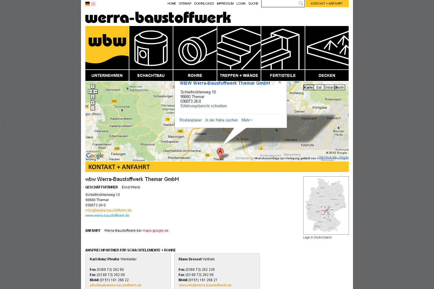 Kontakt . Werra-Baustoffwerk . Website . 2013