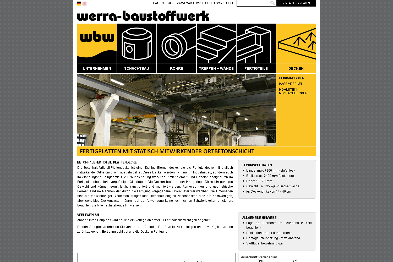 Decken: Filigrandecken . Werra-Baustoffwerk . Website . 2013