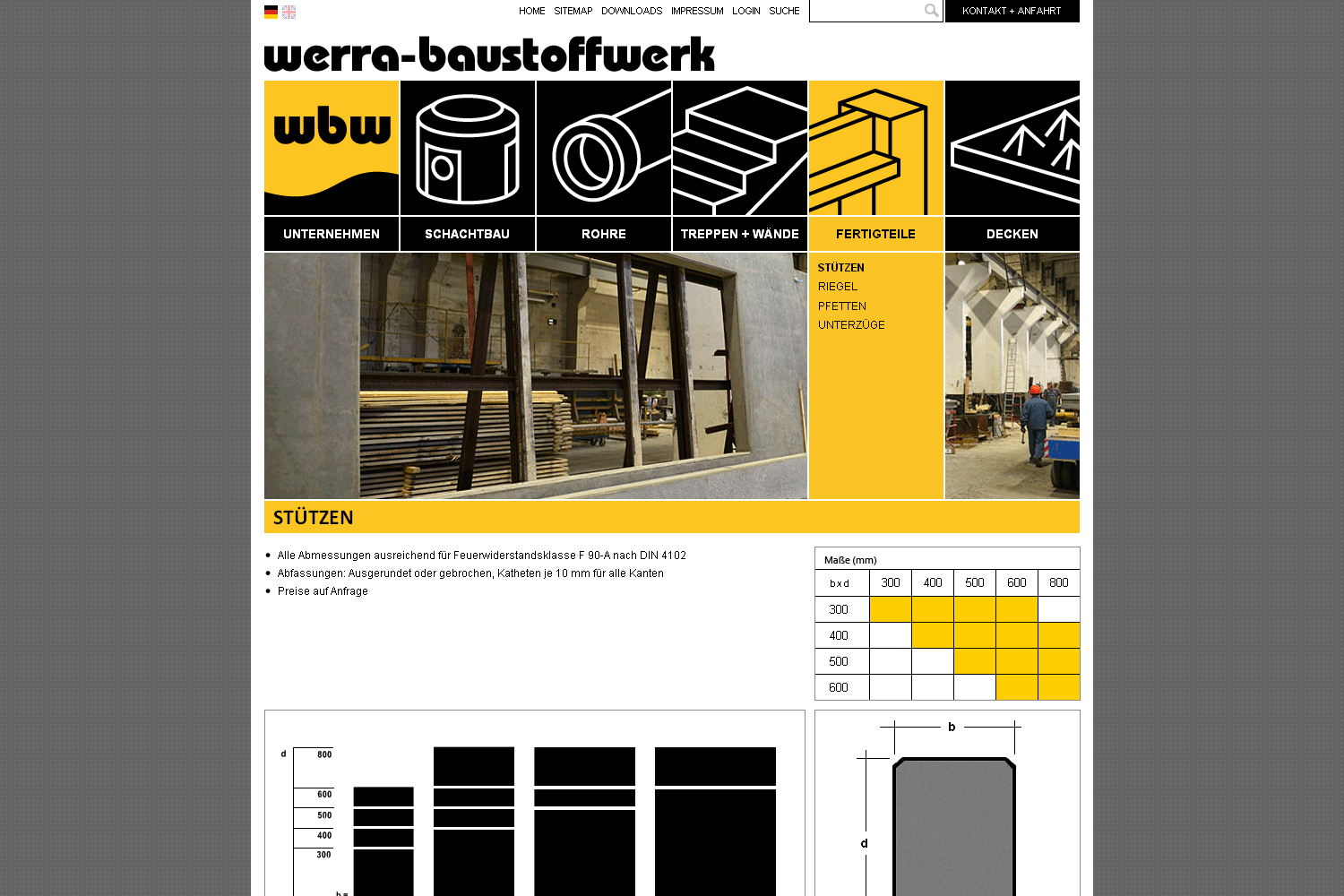 Fertigteile: Stützen . Werra-Baustoffwerk . Website . 2013