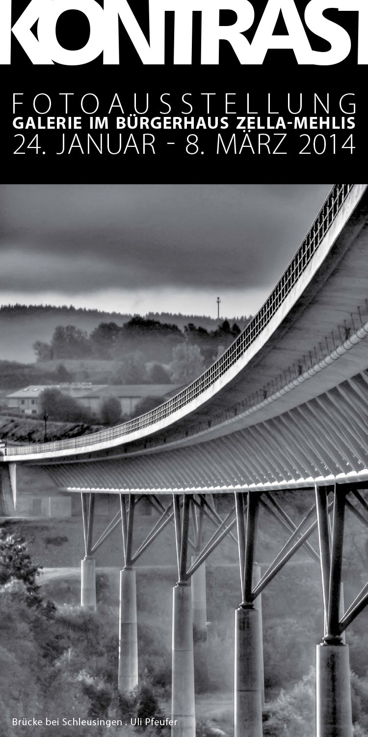 Fotografie Uli Pfeufer . Fotoausstellung Kontrast (Flyer) . Bürgerhaus Zella-Mehlis . 2014 (Foto: Uli Pfeufer, Gestaltung: Andreas Kuhrt)
