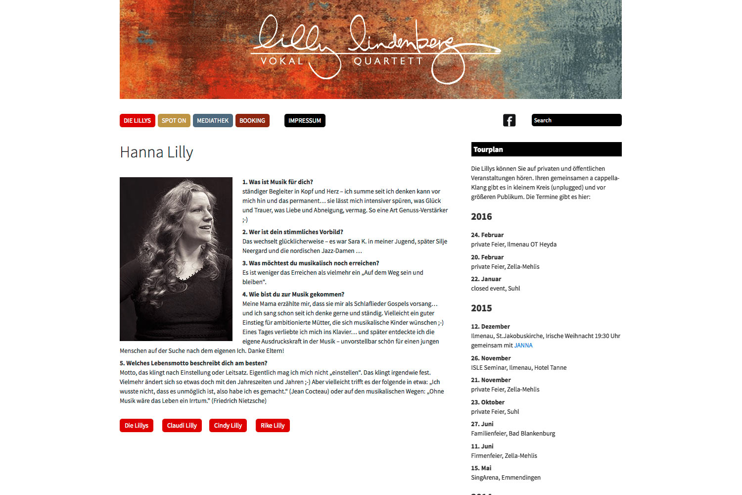 Lillys: Hanna Lilly . Lilly Lindenberg Quartett . Website . 2014