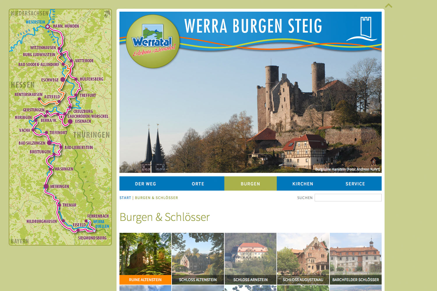 Burgen: Auswahl . Werra Burgen Steig . Website . 2014