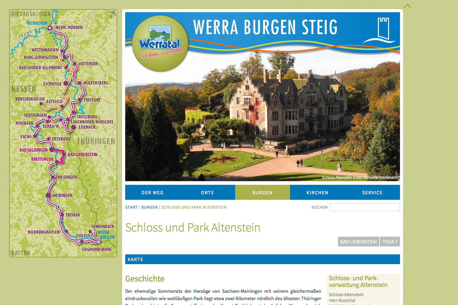 Burgen: Schloss Altenstein . Werra Burgen Steig . Website . 2014