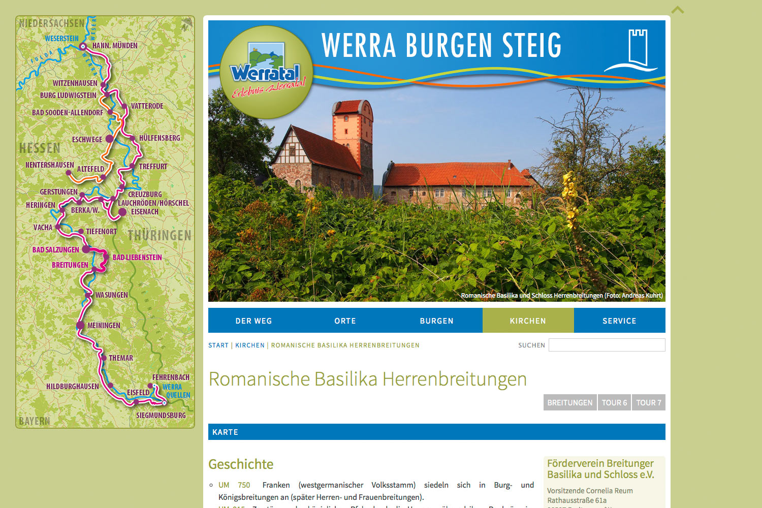 Kirchen: Romanische Basilika Herrenbreitungen . Werra Burgen Steig . Website . 2014