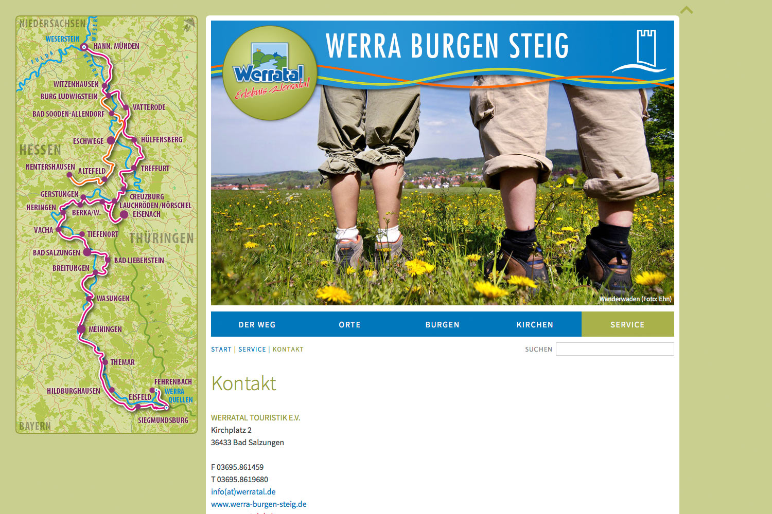 Service: Kontakt . Werra Burgen Steig . Website . 2014