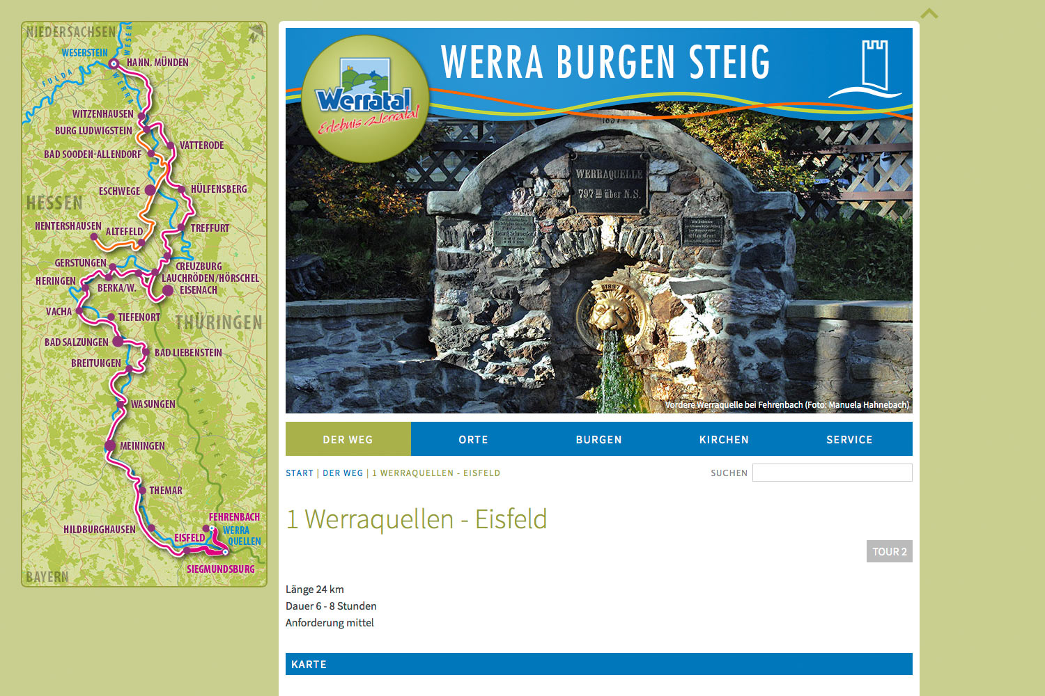 Der Weg: Tour 1 . Werra Burgen Steig . Website . 2014