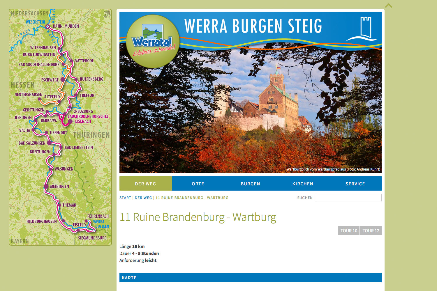 Der Weg: Tour 11 . Werra Burgen Steig . Website . 2014