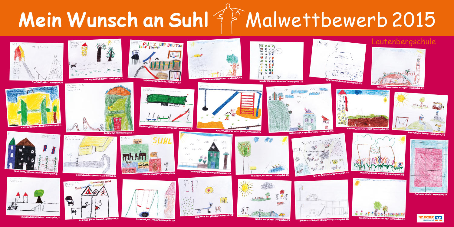 Ausstellung Mein Wunsch an Suhl . Malwettbewerb Suhler Schüler . Stadt Suhl (Ausstellungsgestaltung: Designakut 2015)