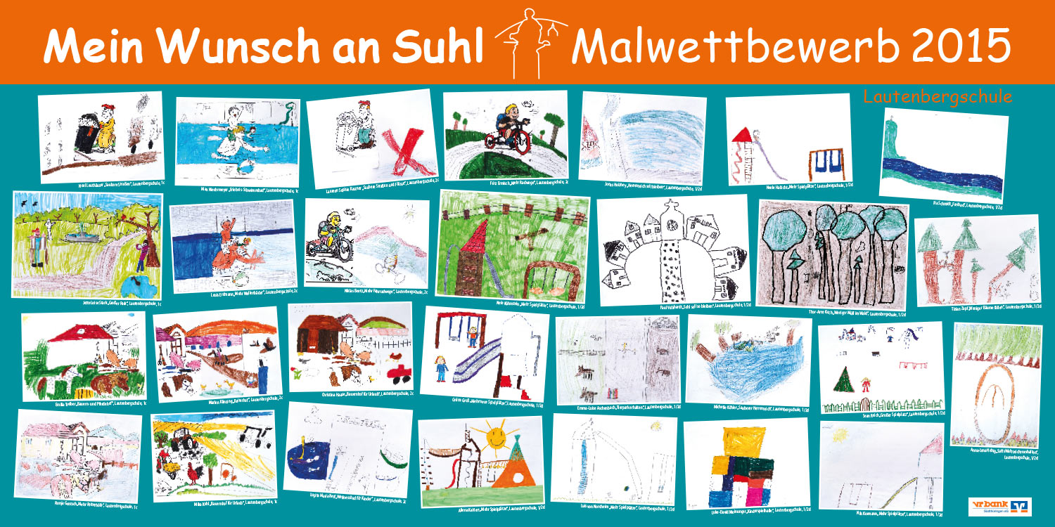 Ausstellung Mein Wunsch an Suhl . Malwettbewerb Suhler Schüler . Stadt Suhl (Ausstellungsgestaltung: Designakut 2015)