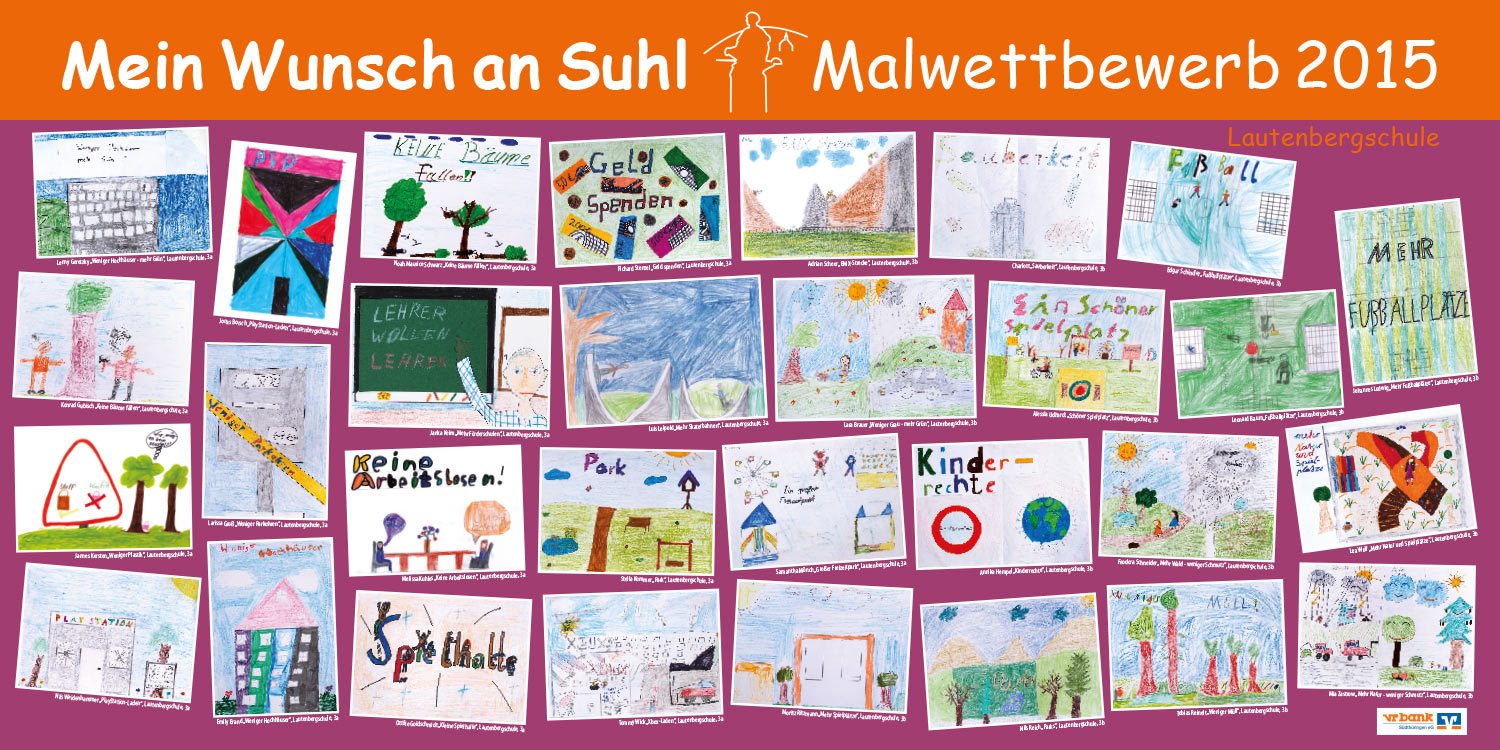 Ausstellung Mein Wunsch an Suhl . Malwettbewerb Suhler Schüler . Stadt Suhl (Ausstellungsgestaltung: Designakut 2015)