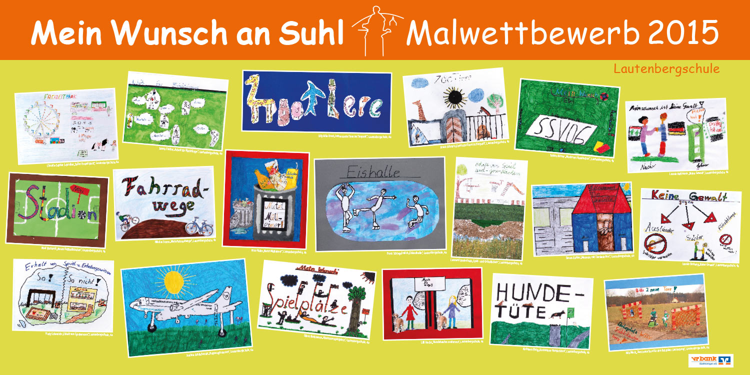 Ausstellung Mein Wunsch an Suhl . Malwettbewerb Suhler Schüler . Stadt Suhl (Ausstellungsgestaltung: Designakut 2015)
