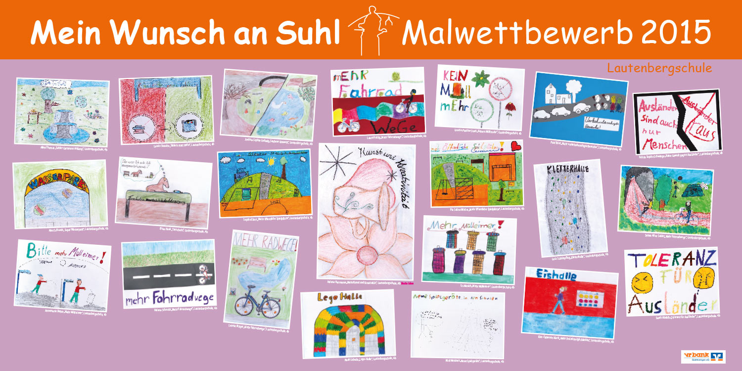 Ausstellung Mein Wunsch an Suhl . Malwettbewerb Suhler Schüler . Stadt Suhl (Ausstellungsgestaltung: Designakut 2015)