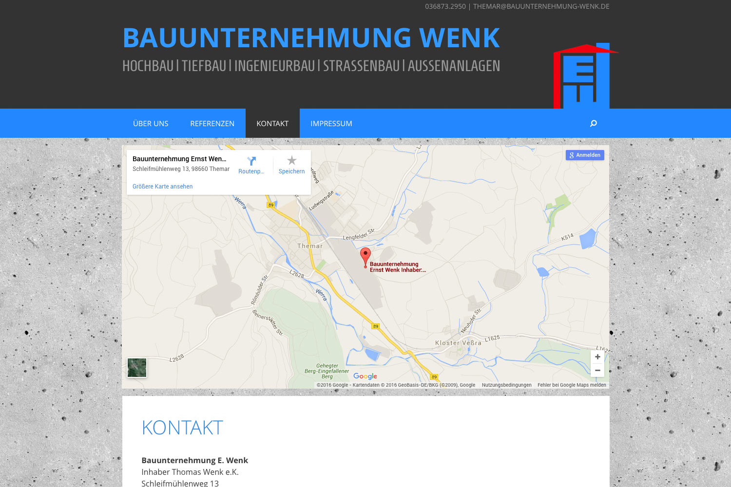 Kontakt . Bauunternehmung Wenk (Themar) . Website . 2015