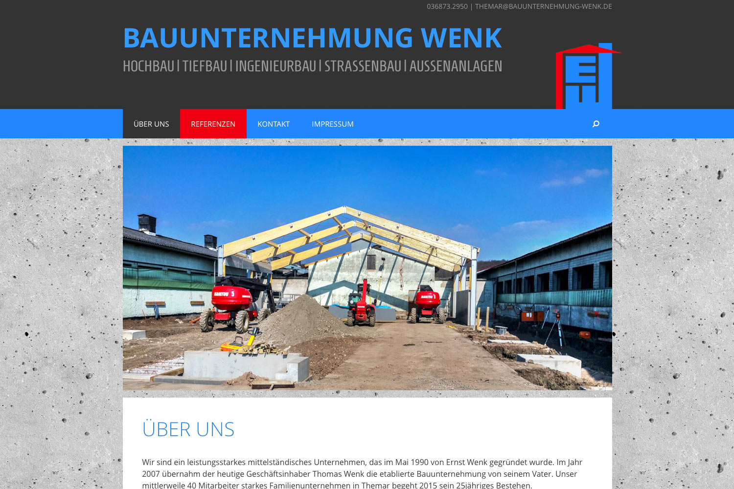 2015-web-bauunternehmung-wenk-start-referenzen Startseite: Menü Referenzen . Bauunternehmung Wenk (Themar) . Website (Web Design: Designakut 2015)