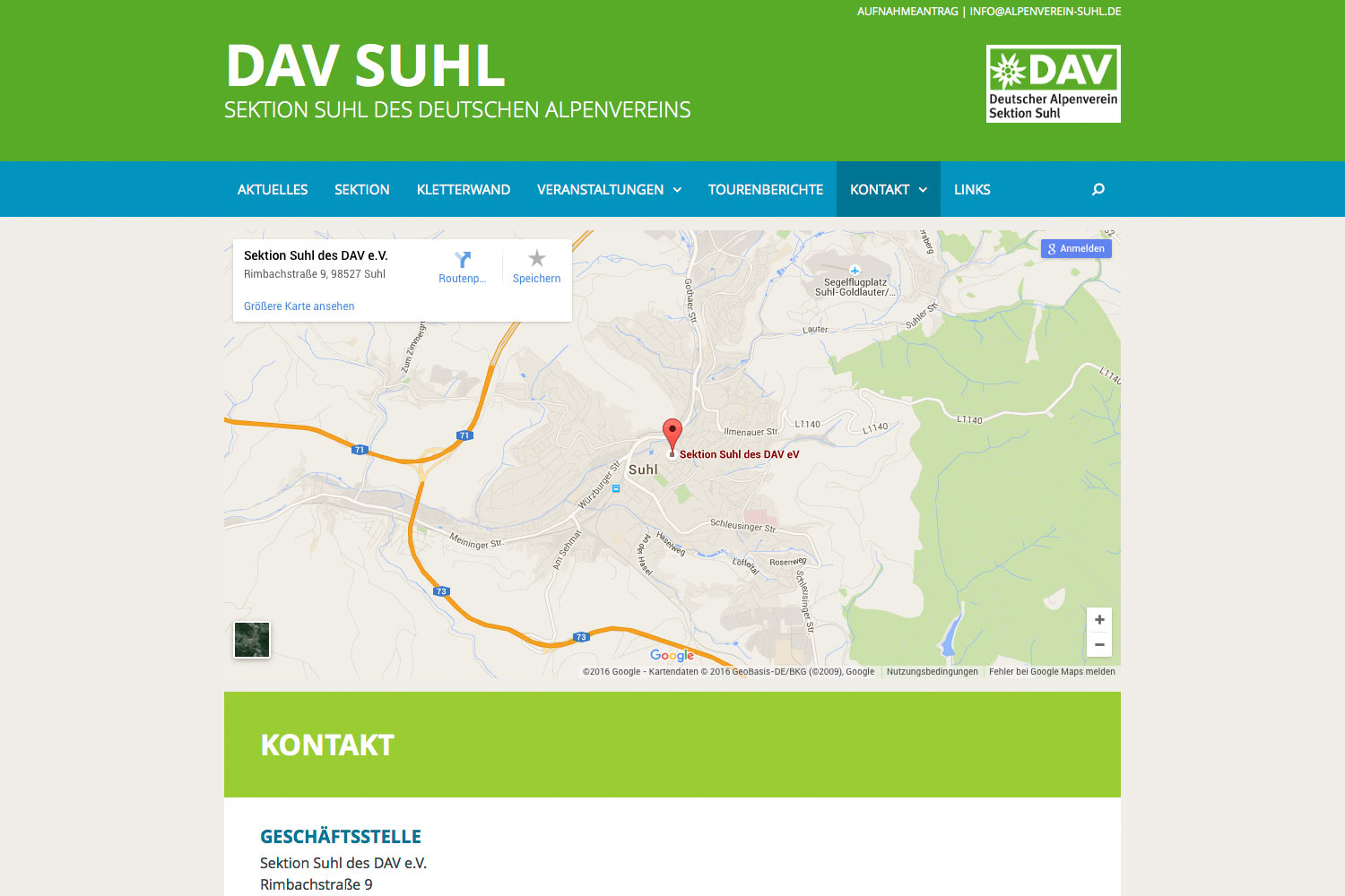 Kontakt . Sektion Suhl des Deutschen Alpenvereins . Website . 2015