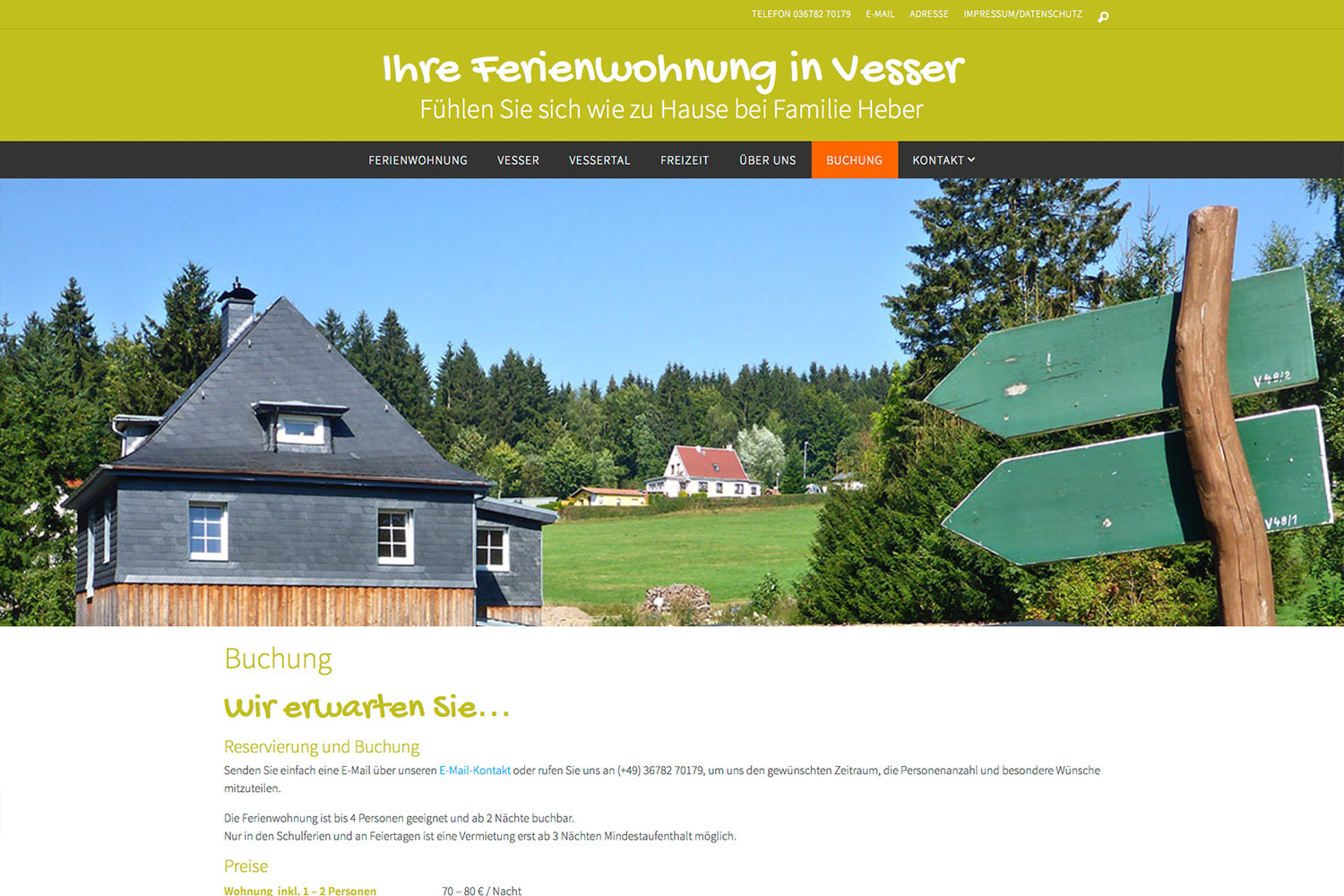 Website fewo.in-vesser.de (Familie Heber) . Buchung . WordPress + WP-Theme Nirvana