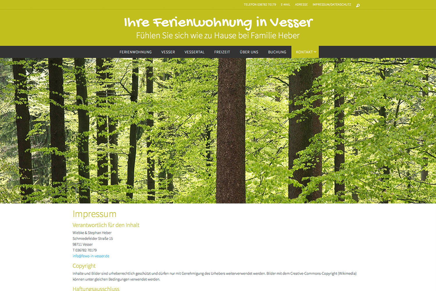 Website fewo.in-vesser.de (Familie Heber) . Impressum . WordPress + WP-Theme Nirvana