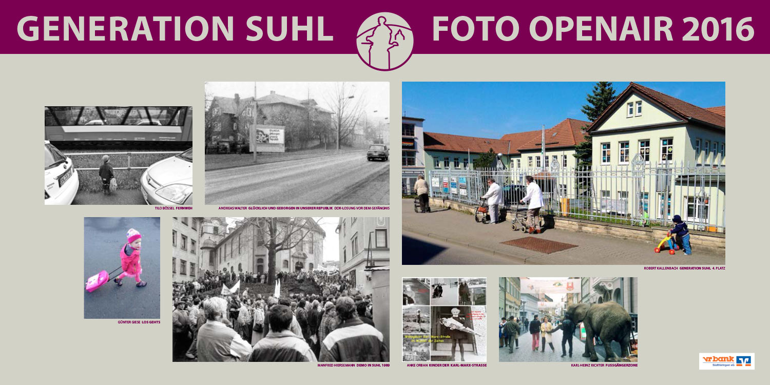 Foto-Openair-Ausstellung "Generation Suhl" 2016 . Auf der Straße (Fotos: Robert Kallenbach, Tilo Bössel, Andreas Walter, Günter Giese, Manfred Hiersemann, Anke Orban, Karl-Heinz Richter)