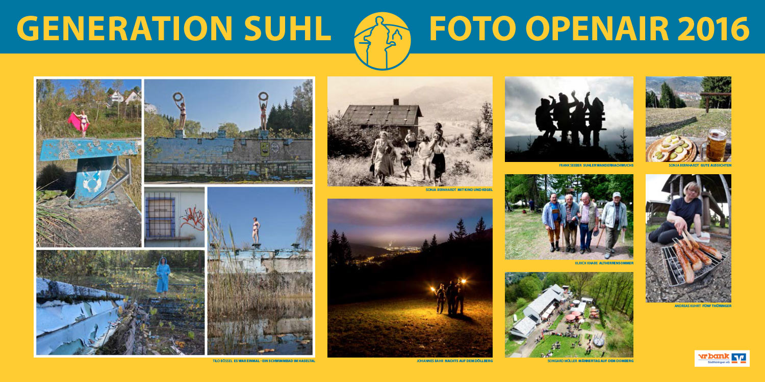Foto-Openair-Ausstellung "Generation Suhl" 2016 . Draußen (Fotos: Tilo Bössel, Sonja Bernhardt, Johannes Bahr, Ulrich Knabe, Songard Müller, Andreas Kuhrt)