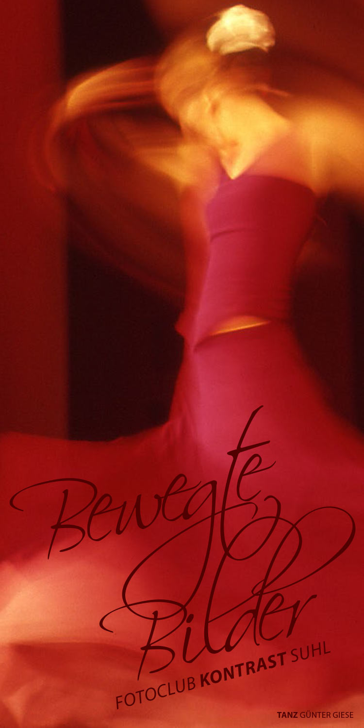 Flyer zur Fotoausstellung "Bewegte Bilder" . Fotoclub Kontast Suhl (Grafikdesign: Andreas Kuhrt, Foto: Günter Giese)