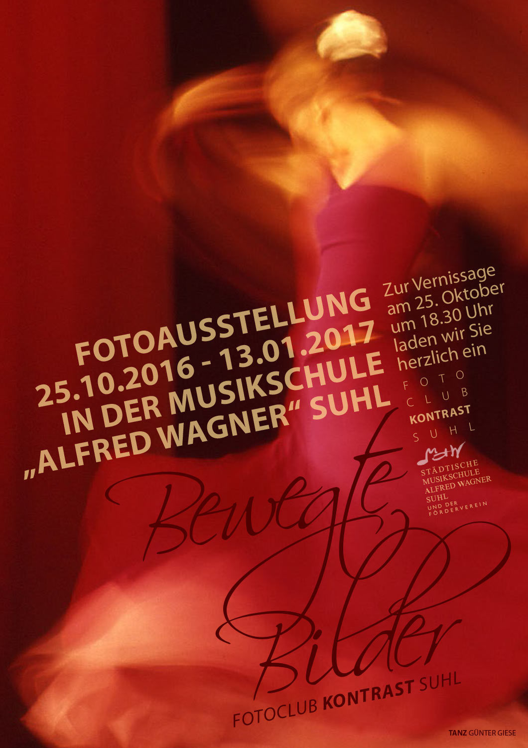 Plakat zur Fotoausstellung "Bewegte Bilder" . Fotoclub Kontast Suhl (Grafikdesign: Andreas Kuhrt, Foto: Günter Giese)