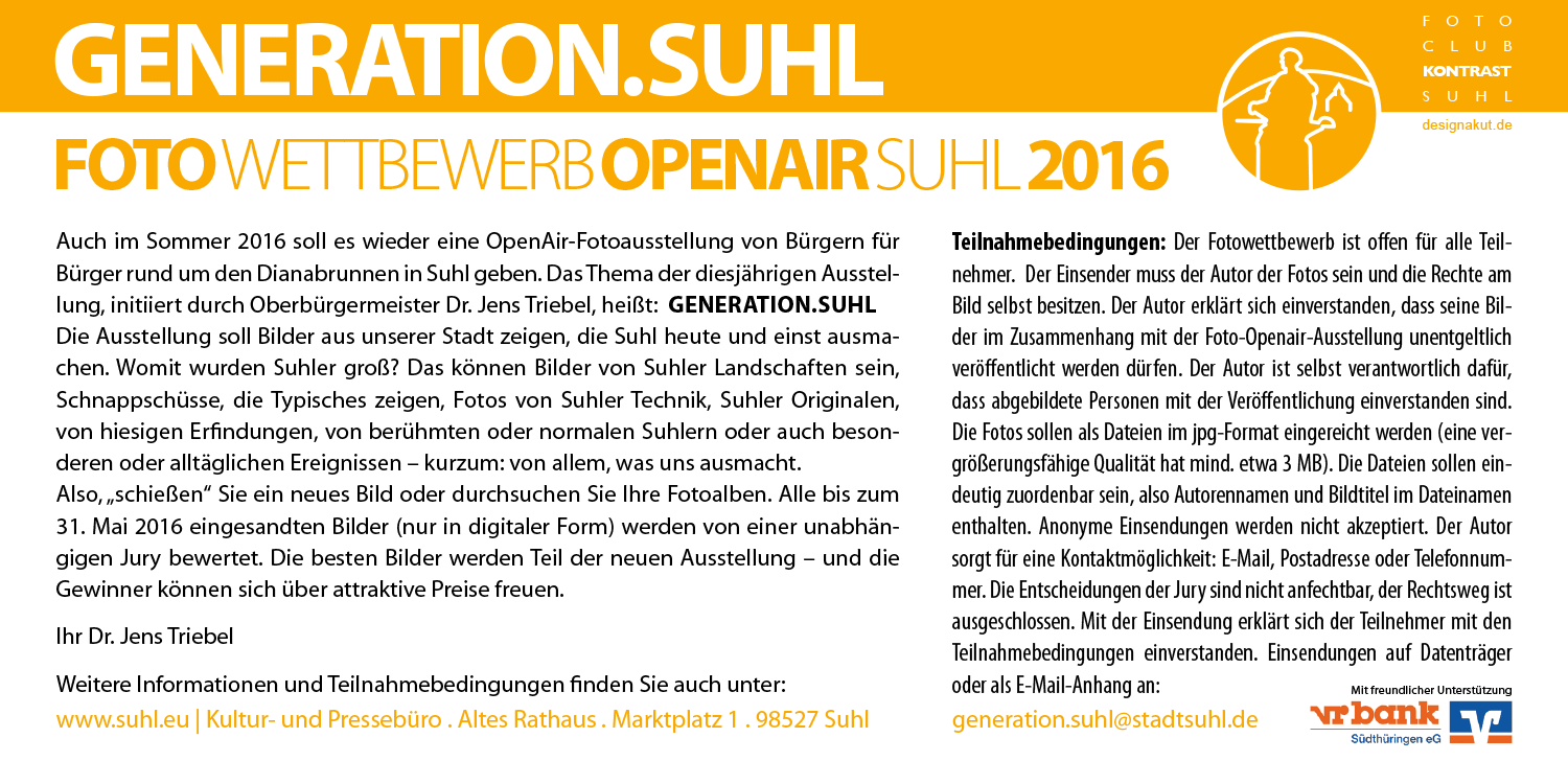 Foto Openair Suhl 2016 "Generation.Suhl" . Aufruf (Grafik Design: Designakut 2016)