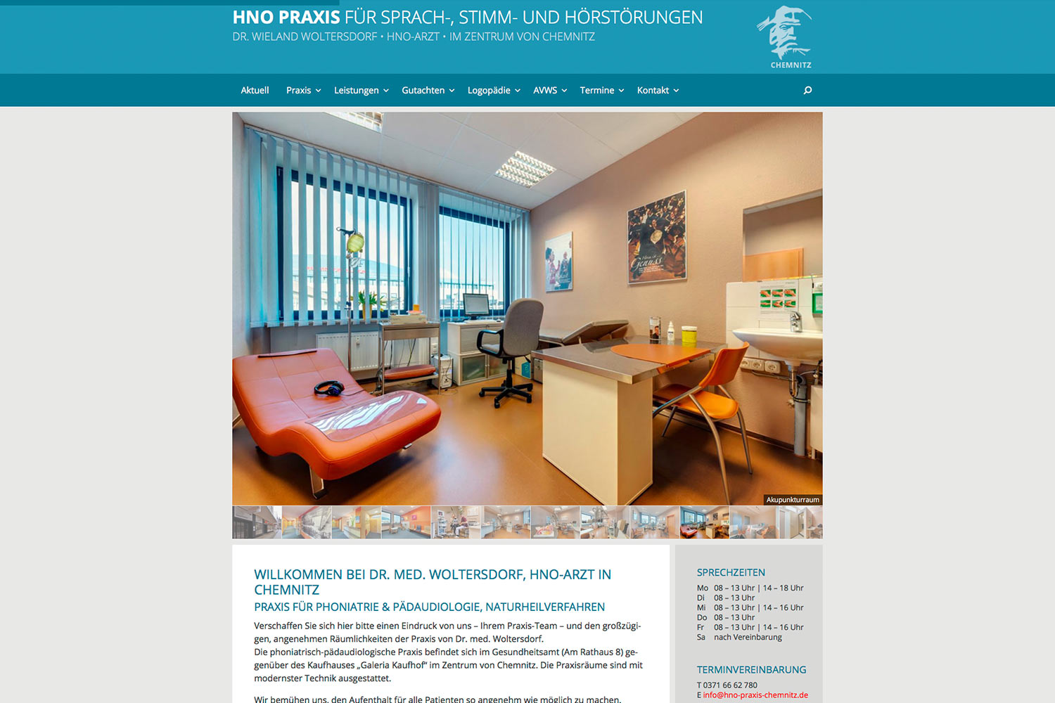 Startseite mit Slider . HNO-Praxis Chemnitz . Website (Web Design: Designakut 2017)