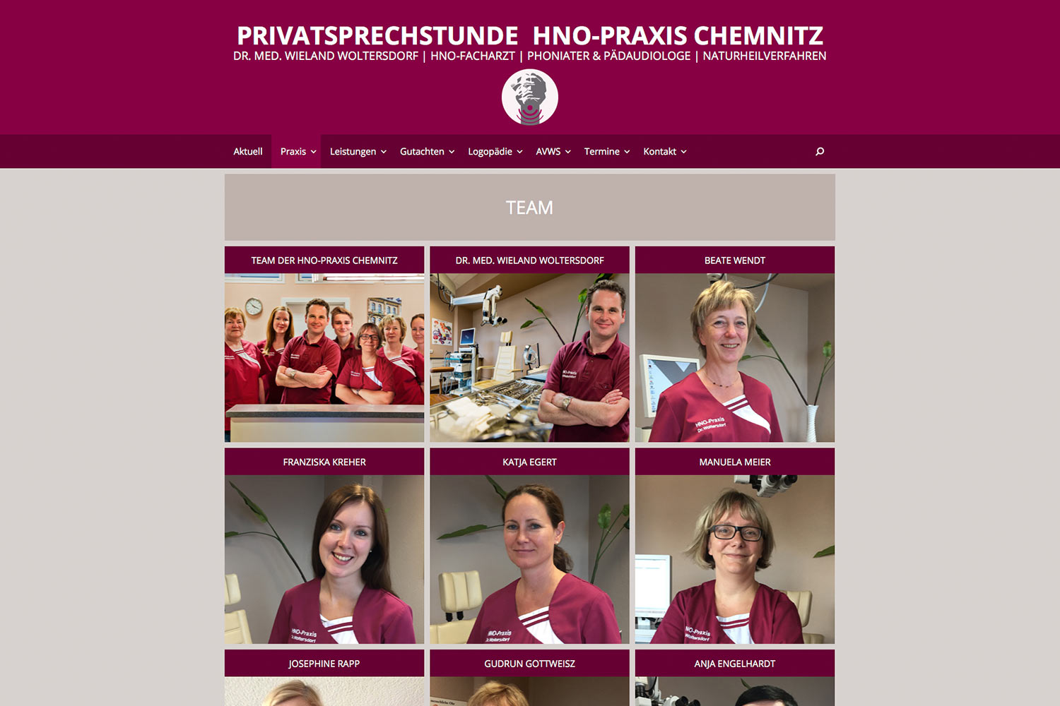 Team (Blog) . Privatsprechstunde HNO-Praxis Chemnitz . Website (Web Design: Designakut 2016)