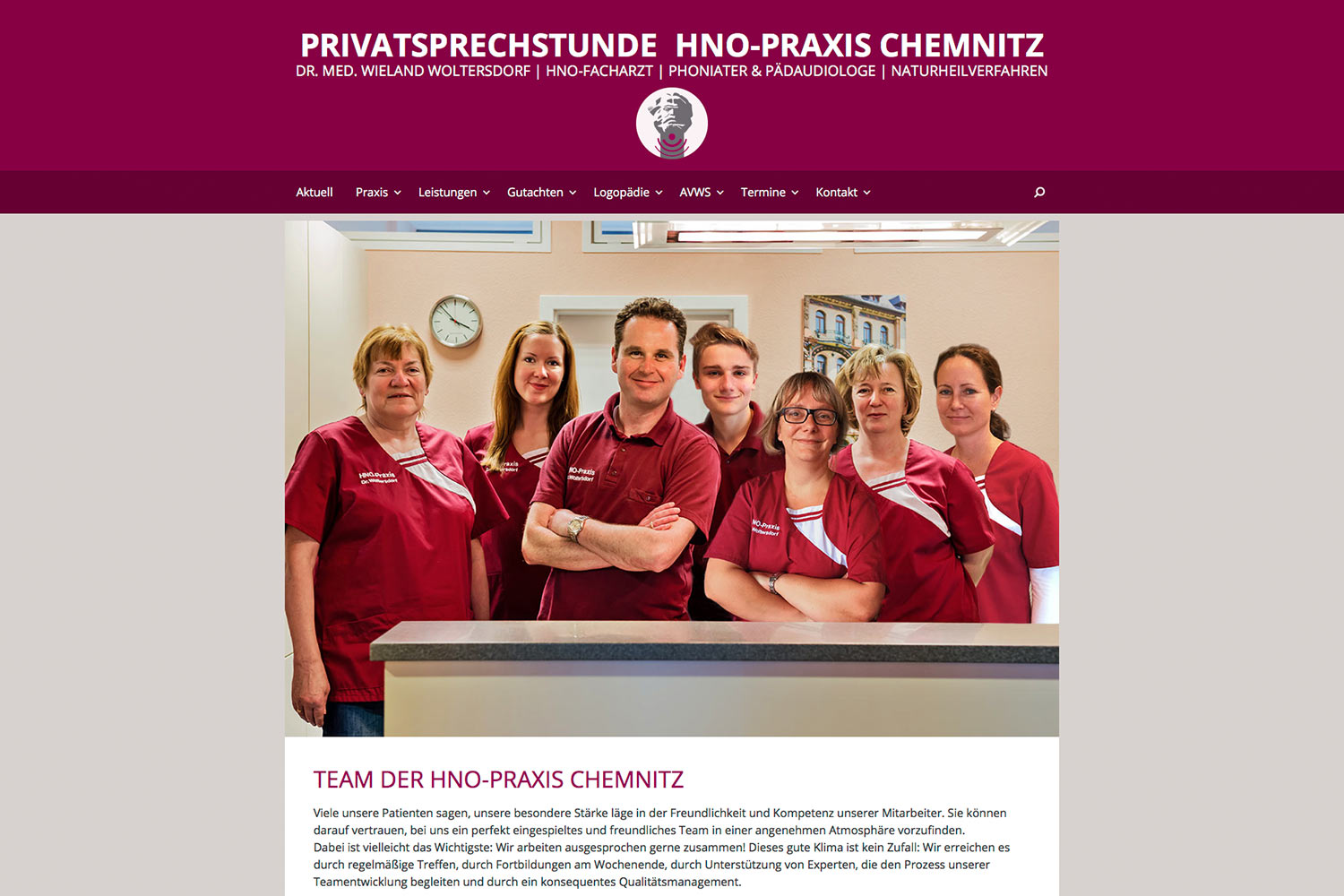 Praxis-Team . Privatsprechstunde HNO-Praxis Chemnitz . Website (Web Design: Designakut 2016)