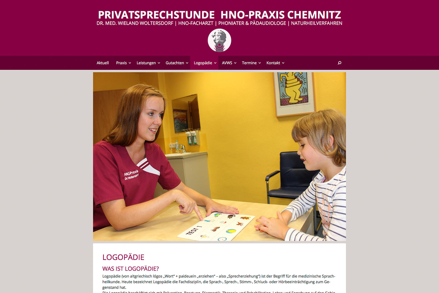 Logopädie . Privatsprechstunde HNO-Praxis Chemnitz . Website (Web Design: Designakut 2016)
